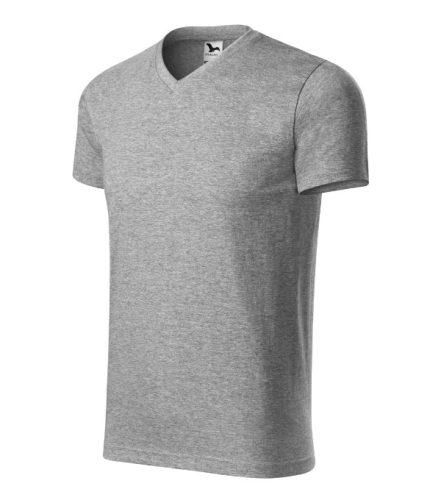 Malfini Heavy V-neck - V nyakú unisex póló - Sötétszürke melírozott - L