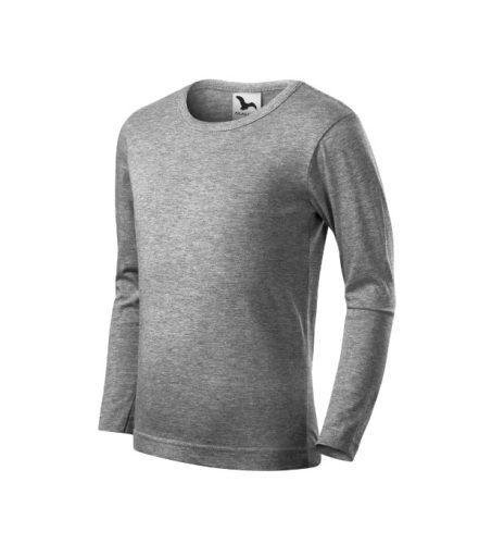 Malfini Fit-T LS - kerek nyakú, hosszú ujjú gyerek póló - Sötétszürke melírozott - 146 cm/10 éves