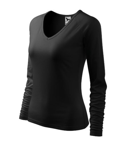 Malfini Elegance - V nyakú, hosszú ujjú női póló - Fekete - XL