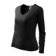 Malfini Elegance - V nyakú, hosszú ujjú női póló - Fekete - 3XL