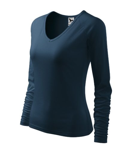 Malfini Elegance - V nyakú, hosszú ujjú női póló - Tengerészkék - XL