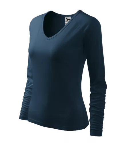 Malfini Elegance - V nyakú, hosszú ujjú női póló - Tengerészkék - 2XL