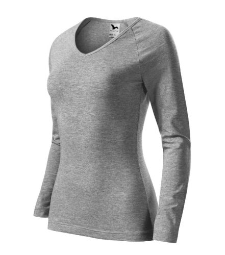 Malfini Elegance - V nyakú, hosszú ujjú női póló - Sötétszürke melírozott - 2XL
