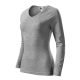 Malfini Elegance - V nyakú, hosszú ujjú női póló - Sötétszürke melírozott - 2XL