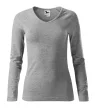 Malfini Elegance - V nyakú, hosszú ujjú női póló - Sötétszürke melírozott - 2XL