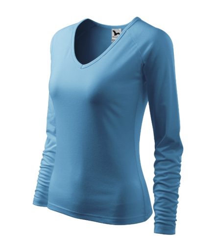 Malfini Elegance - V nyakú, hosszú ujjú női póló - Azúrkék - 2XL