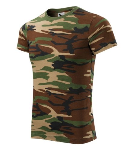 Malfini Camouflage - Kerek nyakú, terepmintás unisex póló - Barna terepszín - XS