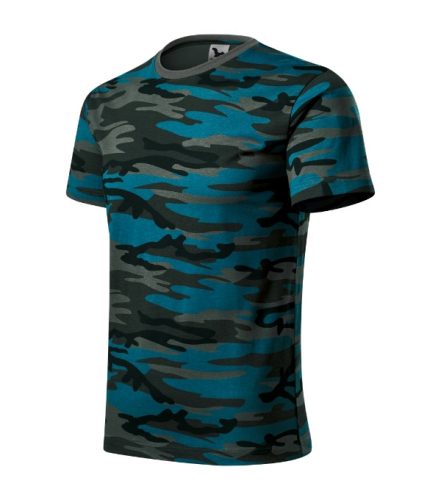 Malfini Camouflage - Kerek nyakú, terepmintás unisex póló - Petrol terepszín - XS