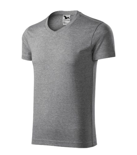 Malfini Slim Fit V-neck - V nyakú, testhezálló szabású férfi póló - Sötétszürke melírozott - M