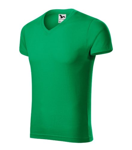 Malfini Slim Fit V-neck - V nyakú, testhezálló szabású férfi póló - Fűzöld - S