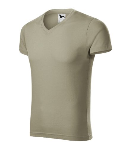 Malfini Slim Fit V-neck - V nyakú, testhezálló szabású férfi póló - Világos khaki - S