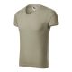 Malfini Slim Fit V-neck - V nyakú, testhezálló szabású férfi póló - Világos khaki - S
