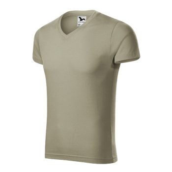   Malfini Slim Fit V-neck - V nyakú, testhezálló szabású férfi póló - Világos khaki - L