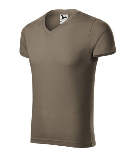 Malfini Slim Fit V-neck - V nyakú, testhezálló szabású férfi póló - Army - S