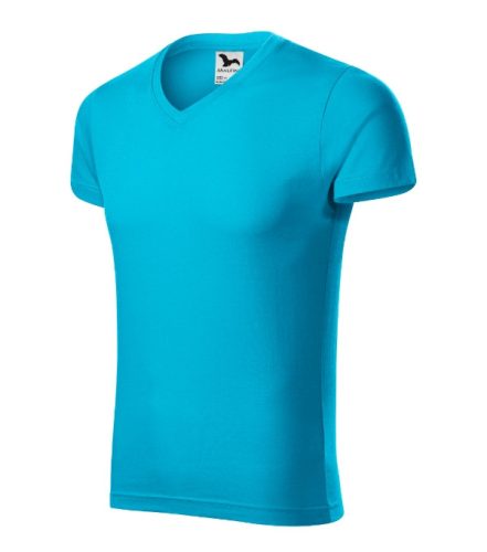 Malfini Slim Fit V-neck - V nyakú, testhezálló szabású férfi póló - Türkiz - S