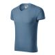 Malfini Slim Fit V-neck - V nyakú, testhezálló szabású férfi póló - Farmerkék - S