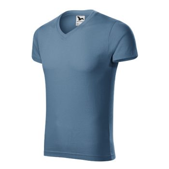   Malfini Slim Fit V-neck - V nyakú, testhezálló szabású férfi póló - Farmerkék - L