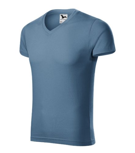 Malfini Slim Fit V-neck - V nyakú, testhezálló szabású férfi póló - Farmerkék - XL