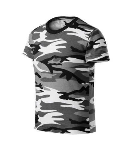 Malfini Camouflage - Kerek nyakú, terepmintás gyerek póló - Szürke terepszín - 110 cm/4 éves