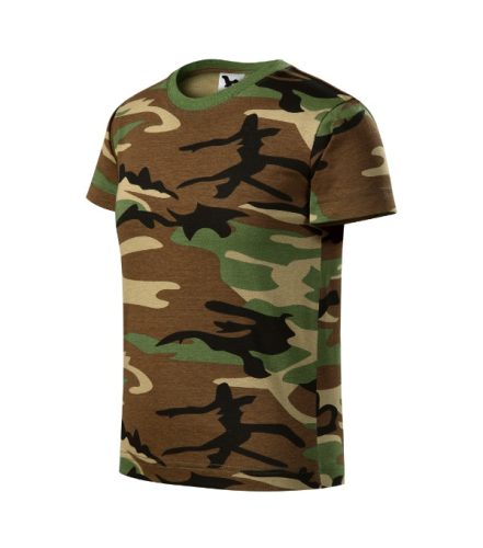 Malfini Camouflage - Kerek nyakú, terepmintás gyerek póló - Barna terepszín - 110 cm/4 éves