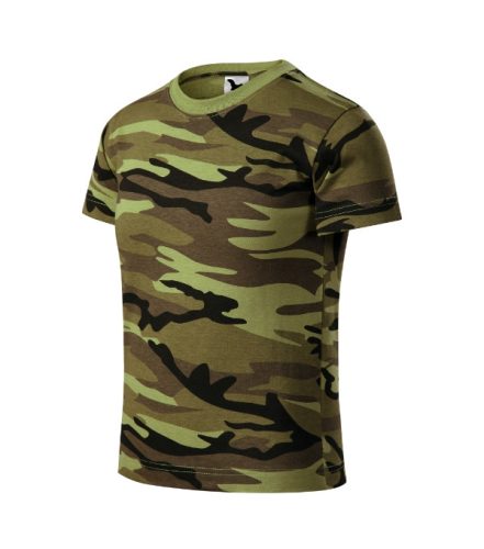 Malfini Camouflage - Kerek nyakú, terepmintás gyerek póló - Zöld terepszín - 110 cm/4 éves