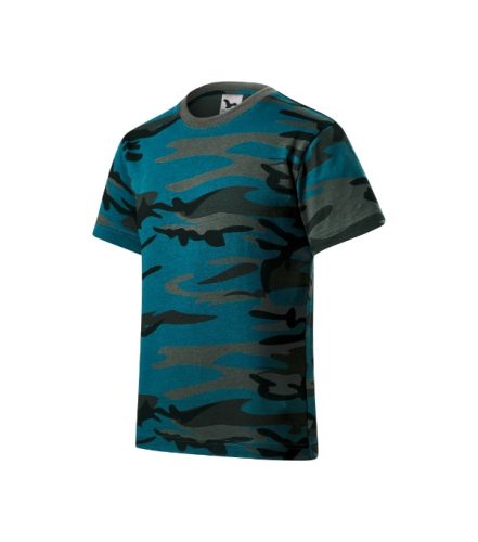 Malfini Camouflage - Kerek nyakú, terepmintás gyerek póló - Petrol terepszín - 146 cm/10 éves