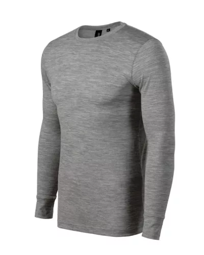 Malfini Premium Merino Rise LS - Keskeny nyakkivágású, hosszú ujjú férfi póló - Sötétszürke melírozott - XL