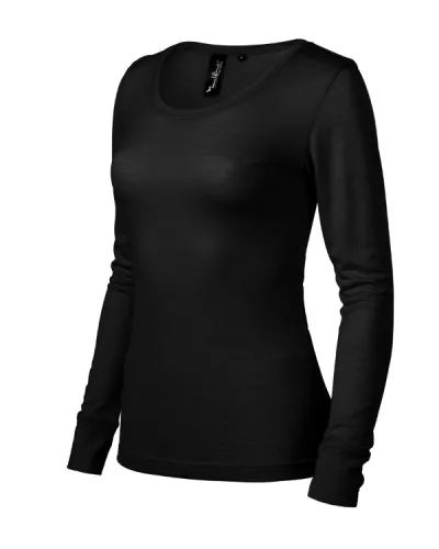 Malfini Premium Merino Rise LS - Keskeny nyakkivágású, hosszú ujjú női póló - Fekete - XL