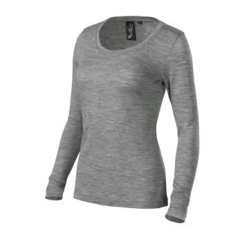   Malfini Premium Merino Rise LS - Keskeny nyakkivágású, hosszú ujjú női póló - Sötétszürke melírozott - S