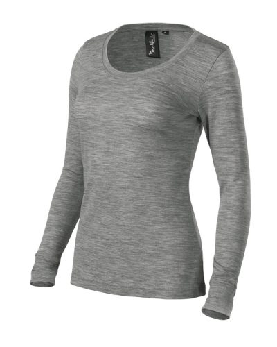 Malfini Premium Merino Rise LS - Keskeny nyakkivágású, hosszú ujjú női póló - Sötétszürke melírozott - S