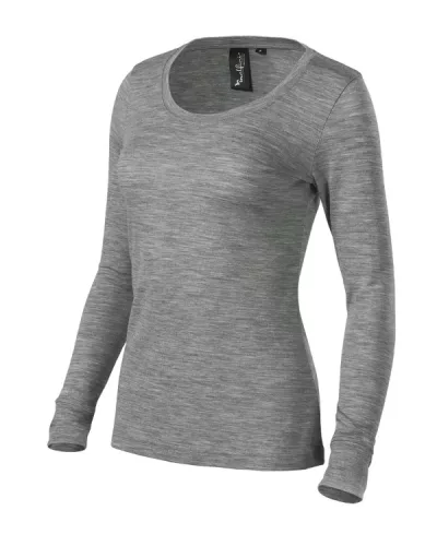 Malfini Premium Merino Rise LS - Keskeny nyakkivágású, hosszú ujjú női póló - Sötétszürke melírozott - L