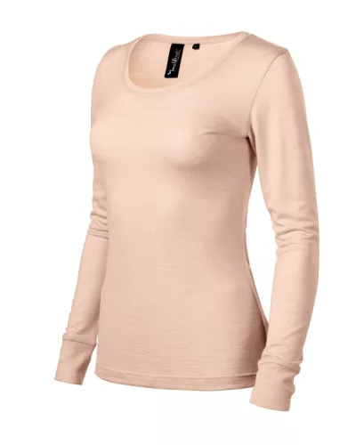 Malfini Premium Merino Rise LS - Keskeny nyakkivágású, hosszú ujjú női póló - Cameo - XL