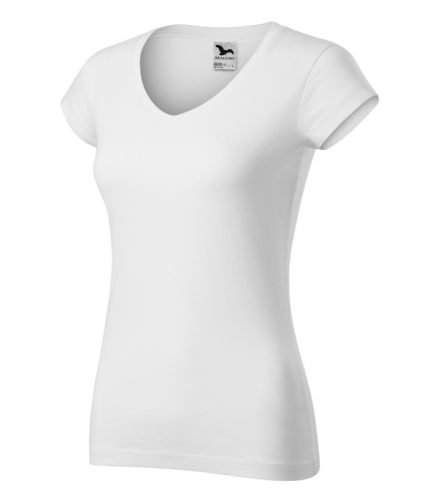 Malfini Fit V-neck - Mélyebb V-nyakú, íves szabású női póló - Fehér - XS