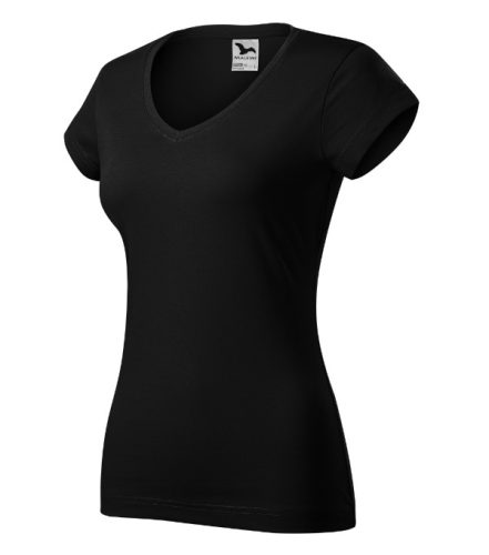Malfini Fit V-neck - Mélyebb V-nyakú, íves szabású női póló - Fekete - XS