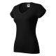 Malfini Fit V-neck - Mélyebb V-nyakú, íves szabású női póló - Fekete - XS