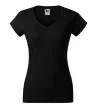 Malfini Fit V-neck - Mélyebb V-nyakú, íves szabású női póló - Fekete - XS
