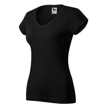   Malfini Fit V-neck - Mélyebb V-nyakú, íves szabású női póló - Fekete - XL