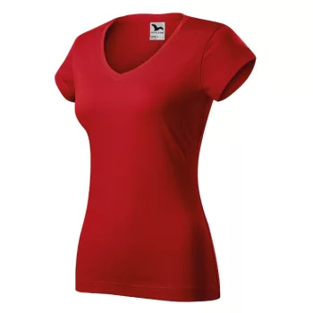   Malfini Fit V-neck - Mélyebb V-nyakú, íves szabású női póló - Piros - L