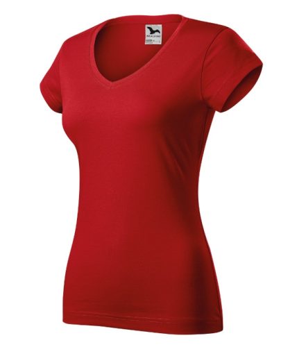 Malfini Fit V-neck - Mélyebb V-nyakú, íves szabású női póló - Piros - L