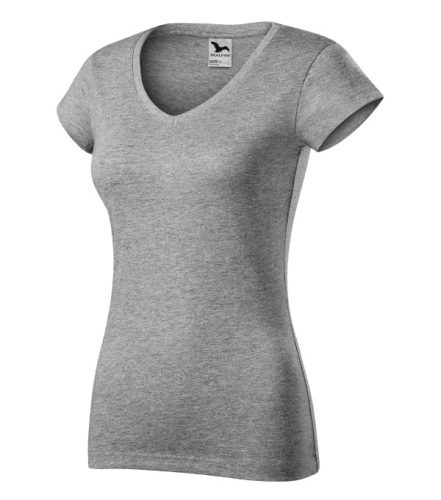 Malfini Fit V-neck - Mélyebb V-nyakú, íves szabású női póló - Sötétszürke melírozott - XS