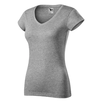   Malfini Fit V-neck - Mélyebb V-nyakú, íves szabású női póló - Sötétszürke melírozott - M