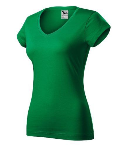 Malfini Fit V-neck - Mélyebb V-nyakú, íves szabású női póló - Fűzöld - XS