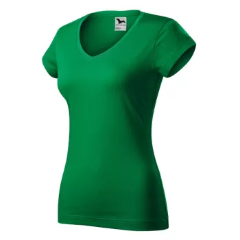   Malfini Fit V-neck - Mélyebb V-nyakú, íves szabású női póló - Fűzöld - M