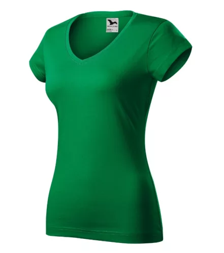 Malfini Fit V-neck - Mélyebb V-nyakú, íves szabású női póló - Fűzöld - 2XL