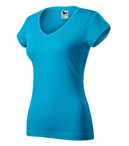 Malfini Fit V-neck - Mélyebb V-nyakú, íves szabású női póló - Türkiz - XS