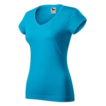   Malfini Fit V-neck - Mélyebb V-nyakú, íves szabású női póló - Türkiz - M