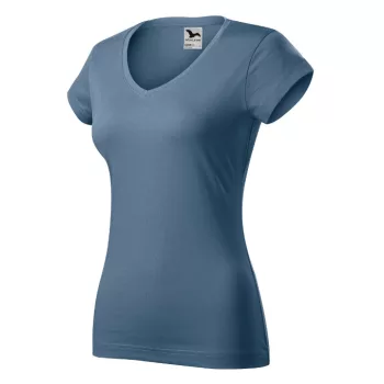   Malfini Fit V-neck - Mélyebb V-nyakú, íves szabású női póló - Farmerkék - M