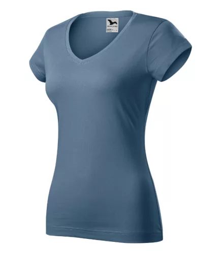 Malfini Fit V-neck - Mélyebb V-nyakú, íves szabású női póló - Farmerkék - M