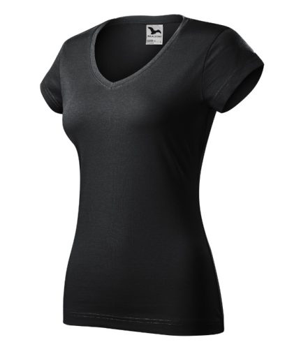 Malfini Fit V-neck - Mélyebb V-nyakú, íves szabású női póló - Ébenszürke - XS