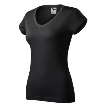   Malfini Fit V-neck - Mélyebb V-nyakú, íves szabású női póló - Ébenszürke - S
